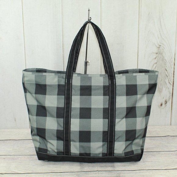 LL Bean Boat & Tote Plaid Gray Polyester Zip-Top Embroidery "Mary" Tote Bag - Picture 7 of 11